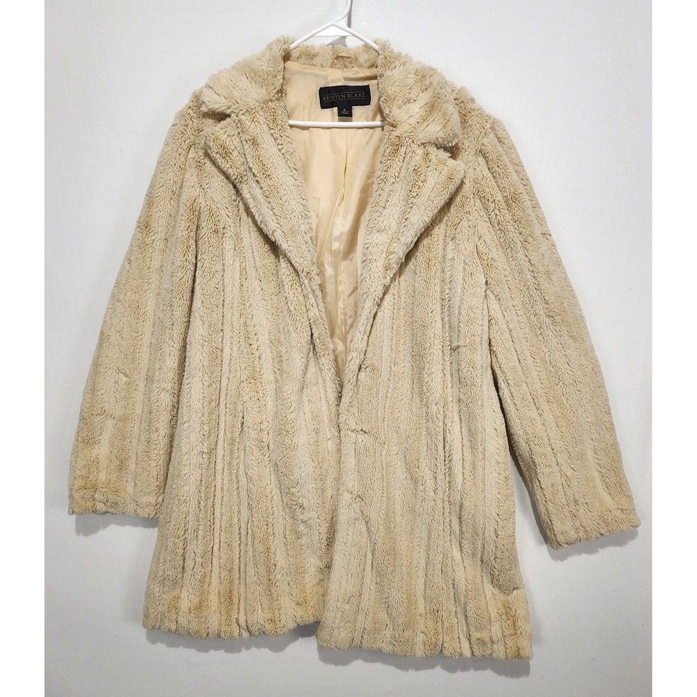 Kristen Blake Women's XL Faux Fur Coat Beige Cream Plush Winter Jacket